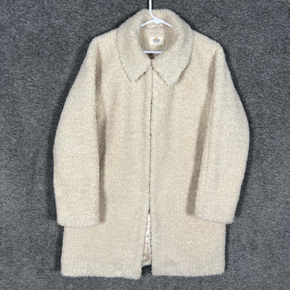 Marine Layer Aspen Teddy Coat Womens M White Faux Shearling Fleece Mid Length